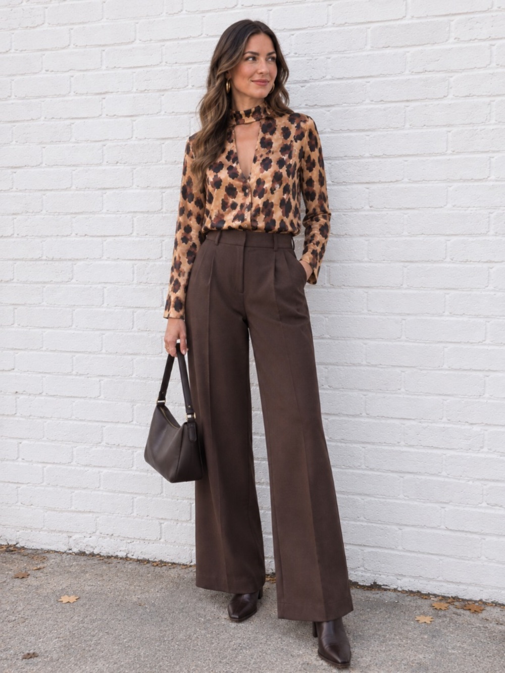 PrettyLittleThing Leopard Print Satin Keyhole High Neck Blouse Size 4